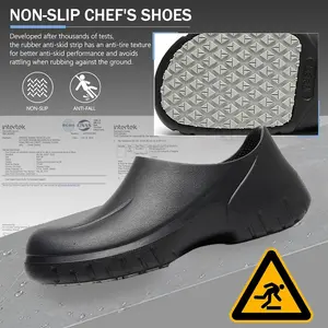 TEER Kitchen Shoes for Men - Black Non-Slip Rubber Sole Oil & Water Resistant EVA Material Lightweight Comfortable Work Footwear for Food Service