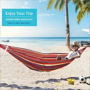 Heavy Duty Outdoor Hammock, 330 Lbs Capacity, Durable & Portable With Tree Straps And Travel Bag, Striped Red Fabric, Perfect For Camping, Patio, Backyard, Or Indoor Relaxation - Easy To Store And Carry, Hammocks For Outside