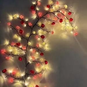 Rose Flower LED Tree Branch Lights for Wall Willow Vine Garland 8  Modes Indoor Outdoor Decorative Lights USB Plug-in Wall lamp for Home Garden Wedding Party