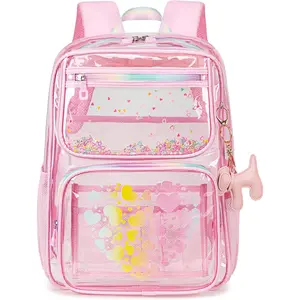 Clear Backpack for School Girls - 16.5inch Transparent Stadium Approved  Bookbag See Through Middle College School Bag Large Laptop Backpack for Women Teenagers Students