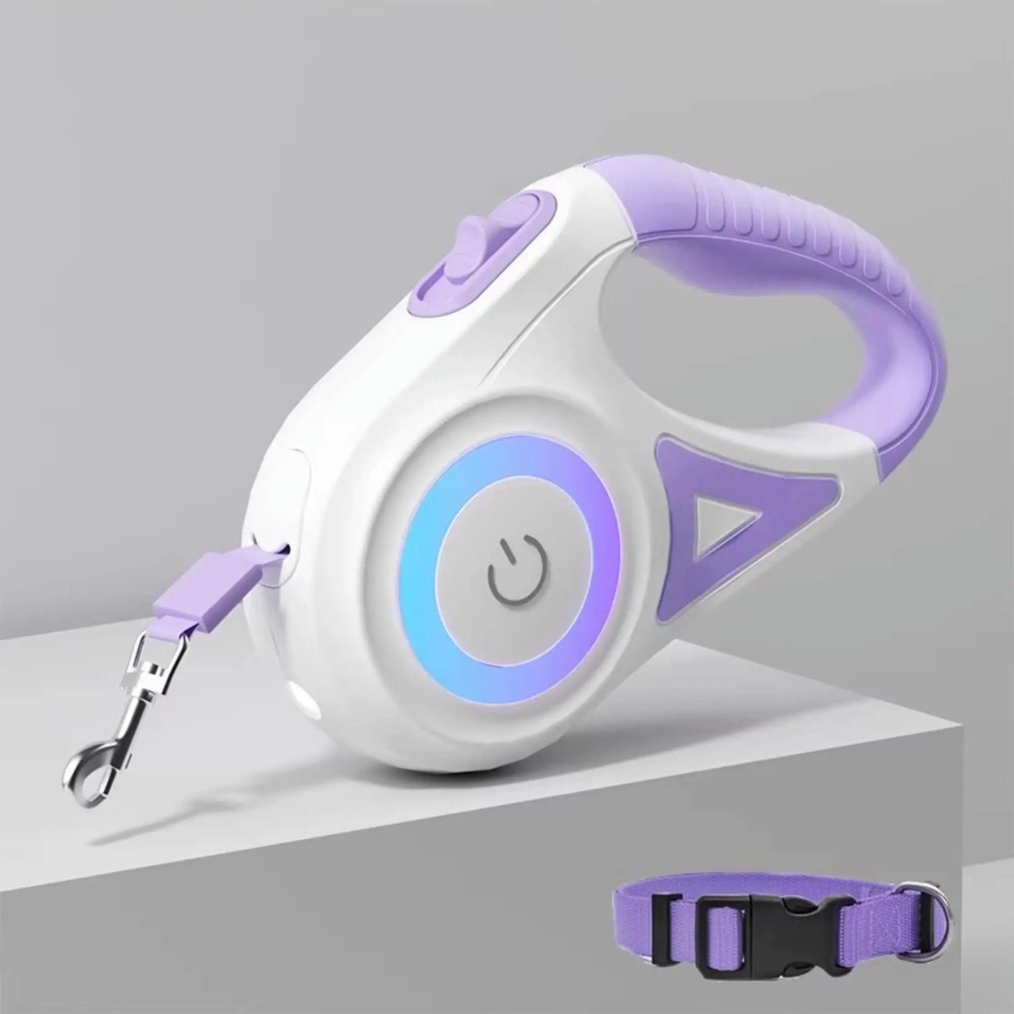 Glowing Dog Leash, Automatic Retractable Luminous Leash for Large Medium Small Dogs, Automatic Leash with Collar for Day & Night Outing Walking, Pet S