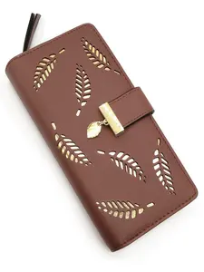 Women's Wallet Women Credit Card Holder Hollow Leaf Pattern Bifold Leather Lady Long Wallet Purse Zip Birthday Xmas Gifts for Women Girls Elegant Clutch Wallet Handbag for Women Bifold Wallets