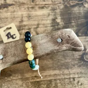 Beaded Stone Bracelet - Real Stones, Adjustable, Waterproof, Wax Coated, Great Colors & Quality Design