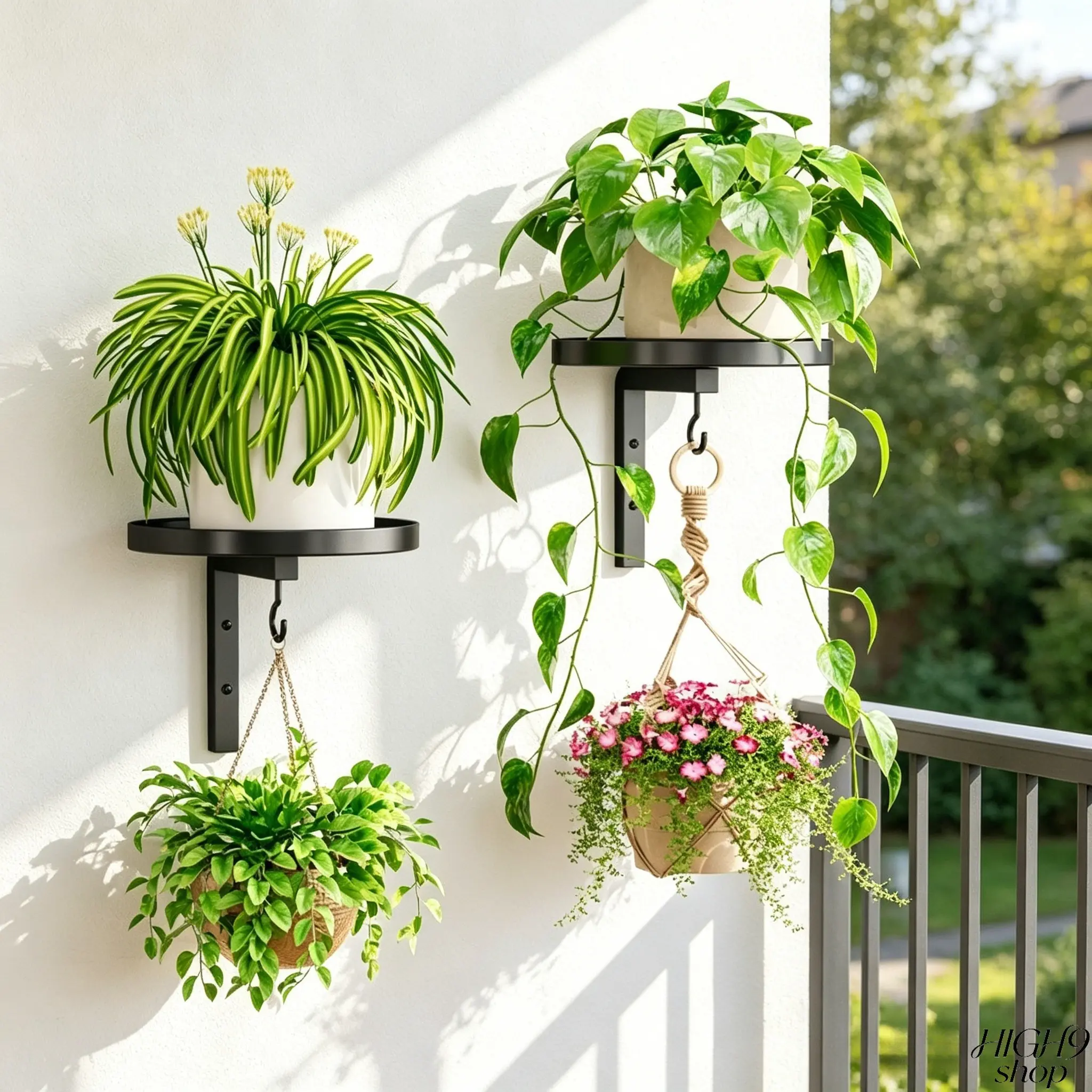 2 Packs Black Metal Wall Mounted Display Shelves With Switch, Photo Frame & Flower Pot Rack For Hanging Vine Plants, Easy Install Modern Indoor Outdoor Wall Decor & Practical Home Improvement Gift