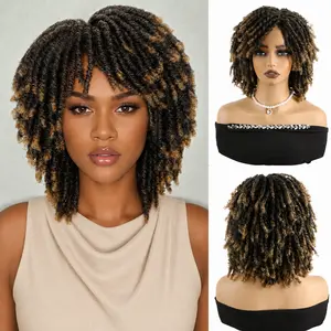 Dreadlock Wigs for Black Women Fake Dreads Faux Locs Wig 1B/27 Color 14 Inch Afro Short Braided Wig Short Curly Braided Afro Twist Wigs Braided Bob Loc Wigs