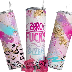 Zero F*cks Given 20/30oz Skinny Tumbler, Drinkware Water Bottles,Stainless Steel,Pink Cheetah