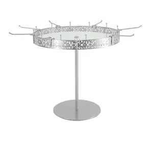 FixtureDisplays® 20.2" Dia.x 37.6" H Adjustable Height Rotating Jewelry Display Silver with Hooks 19330-NF