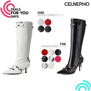 CELNEPHO Gothic Boots for Women Pointed Toe Metal Rivet Tassel Stiletto Dress Boot Kitten Heel Zipper Closure Dressy Party Date Gift Wedding Fashion Long Tall Shoes Deals For You Days