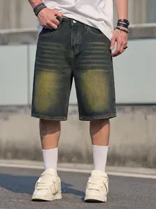 Summer Men's Light Blue Casual Fashion Street Style Streetwear Slant Pocket Jeans Shorts, Non-Stretch Basic Casual All-Match Fashion Pants, Suitable as a Gift for Husband or Boyfriend