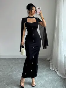 ✨ Elenzga Patchwork Pearl Chiffon Bubble Dress, Elegant Fitted Style For Special Occasions.