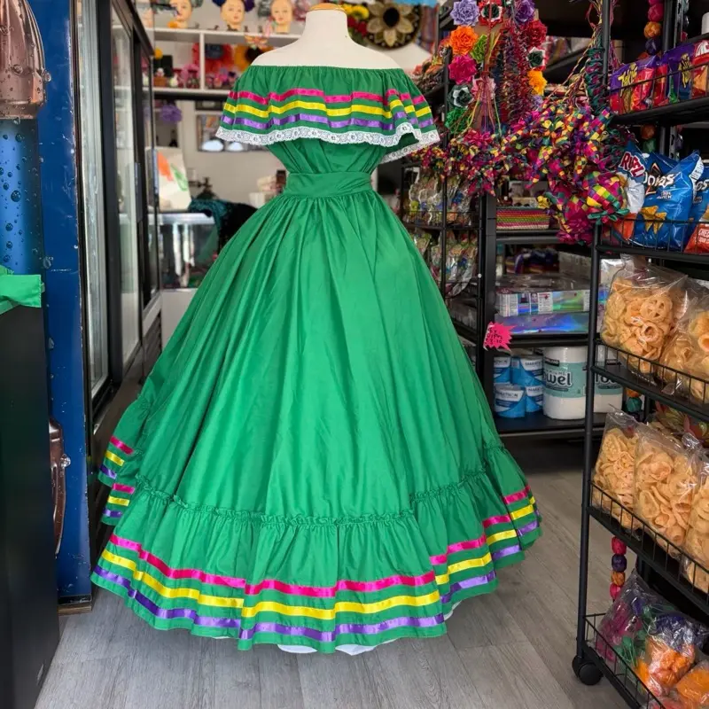 2 piece set Folklore Mexican Solid  skirt and blouse