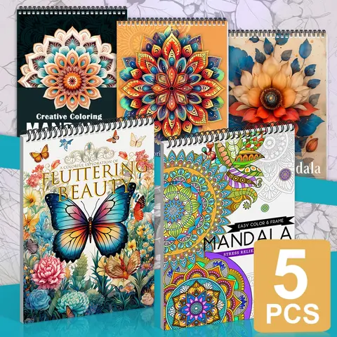 5-Pack Coloring Book Set for Adults - High-Quality Mandala & Butterfly Designs, Easy Relaxation Art with Intricate Patterns, Perfect for Stress Relief, Fun Activities, & Creative Expression - Ideal for Holidays, Parties, and More, Coloring Gift Book