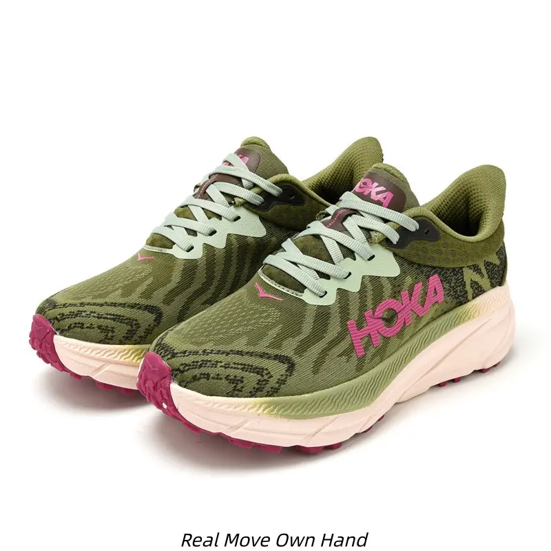 Olive Camo Pink Contrast Platform Trail Running Sneakers for Women Breathable Mesh Shock Absorb Deep Tread Non Slip Outdoor Hiking Athletic Trainers