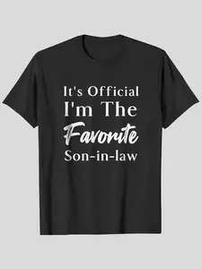 Men's "Favorite Son-in-Law" Letter Pattern Round Neck Short-Sleeved Graphic Fitted T-Shirt Breathable Stylish Casual Top