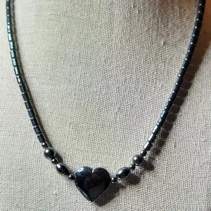 Hematite Beaded 16" Necklace  & Heart Pendant