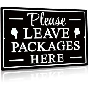 Please Leave Packages Here Metal Sign, Package Delivery Decor, Indoor/Outdoor Use for Front Door, Business, 12x8 Inches Aluminum