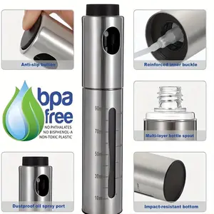 1pc, Oil Sprayer For Cooking, 3.38oz See-Through Stainless Steel Spray Bottle, Oil Control, Portable Olive Oil Sprayer, Perfect For BBQ, Cooking, Baking, Salads And Roasting, Kitchen Utensils, Kitchen Supplies, Kitchen Accessories, Kitchen Stuffs