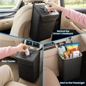2PACK Car Trash Can with Lid, 2 Gallons, 100% Leak-Proof Organizer, Waterproof Garbage Can, Multipurpose Trash Bin for Car, Black