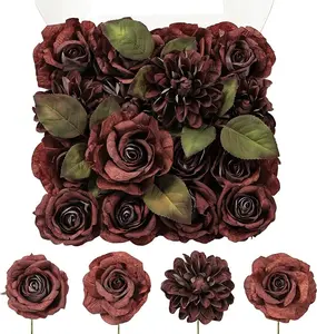TINGE TIME 16pcs Artificial Rose Flowers Box Silk Flower Combo for DIY Wedding Bouquets Centerpieces Bridal Shower Party Faux b Flower Arrangements Fall Decorations (Dark Orange) Decorative Flower Fruit Plants