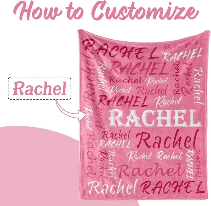 Personalized Name Print Flannel Fleece Throw Blanket - Custom Blush Pink, Lightweight Modern, for Adults, Ideal Birthday & Christmas Gifts Anytime (Send Text via Shop Chat)