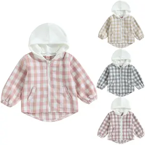 REDWOON Toddler Baby Plaid Jacket Baby Boy GIrl Flannel Hoodies Zip Up Hooded Fall Winter Outerwear Coat