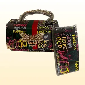 Women's Queen Bee Trendy Multi Graffiti Boxy Satchel Handbag