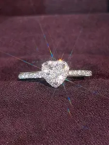 1 PC Romantic Zirconia Inlaid Heart Cubic Zirconia Ring For Women For Wedding Engagement Anniversary Party Jewelry Valentine's Day Gift