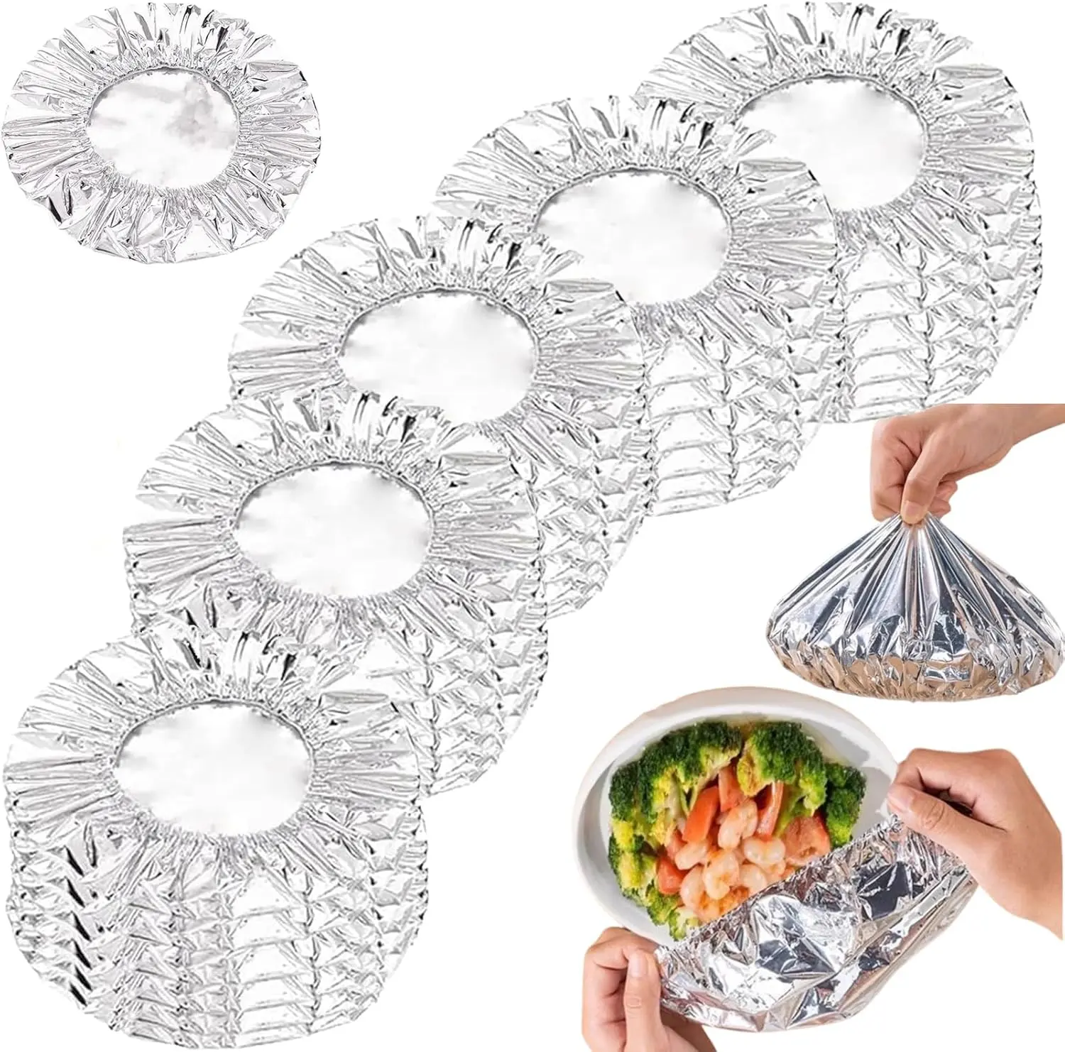 50-pack stretchable aluminum foil food covers — stretchy bowl and plate sealing lids (suitable for storing leftovers, picnics, outdoor settings, and keeping food fresh in the kitchen); kitchen food warming