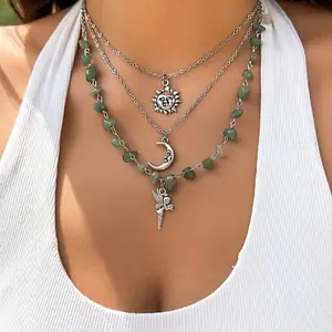 Fairycore 3pcs Crescent Sun Elf Pendant Necklace