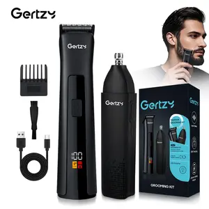 Gertzy Beard Trimmer & Nose Hair Groomer Set, USB Rechargeable Beauty Kit with Digital Display, Precision Facial Hair Clipper for Men