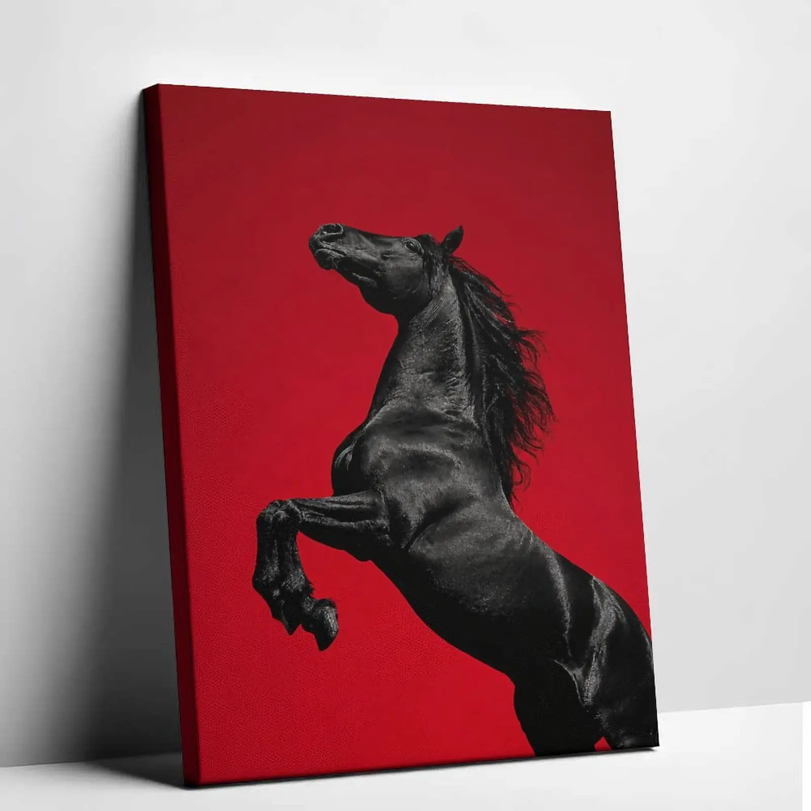 Majestic Rearing Black Horse Canvas Wall Art - Artistic Bold Colors Wall Decor Aesthetic, Modern Animal Photography Poster Print for Living Room, Bedroom