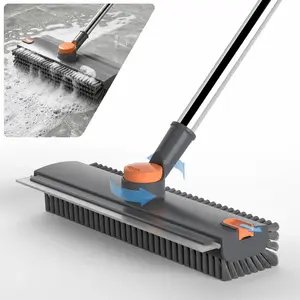 3 in 1 Floor Scrub Brush with Long Handle,360° Rotating Bathroom Cleaning Brush for Tile, Grout, Shower, Tub, Glass, Wall, Deep Cleaning Home Essentials,Adjustable Cleaning Tool with Squeegee and Stiff Bristles,Multifunctional Scrubber