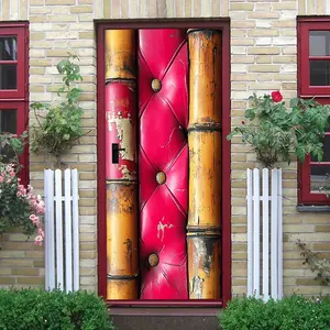 2pcs Vintage Bamboo Pattern Leather Wall Sticker Chinese Classical Diamond Button Design Self Adhesive Removable Decorative Decal for Living Room Bedroom Entrance Home Art Decoration  Collage Self-Adhes