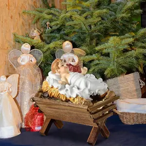 Wooden Manger Scene Decoration, Jesus Birth Religious Christmas Decor, Indoor Miniature Nativity Set (no Hay), Holiday Home Ornament, Religious Supplies