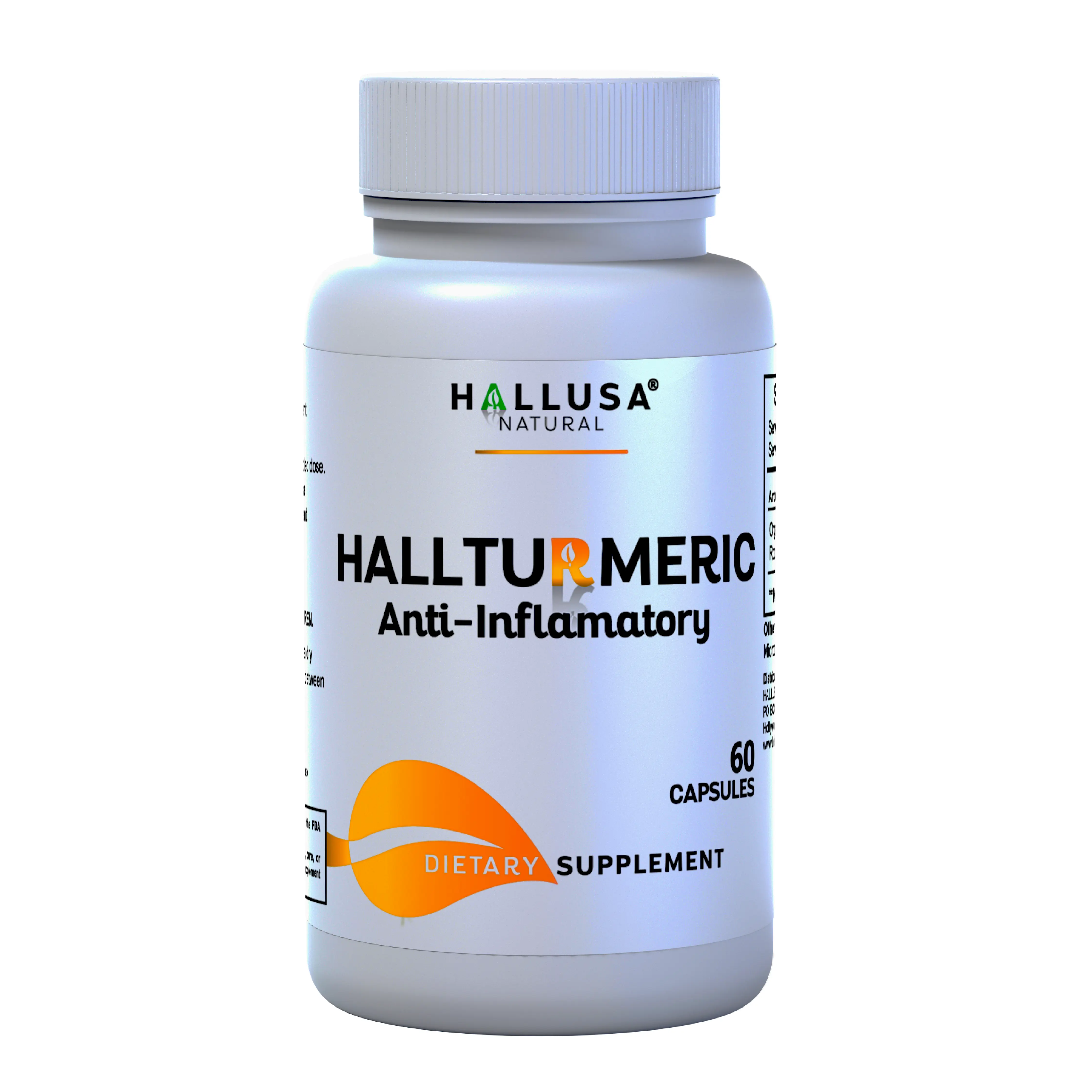 HALLUSA NATURAL Organic Turmeric Root Powder Capsules - 60 Count, Natural Supplements, Dietary, Turmeric Vitamins, Minerals & Wellness Supplements, Gluten-Free, Anti-Inflammatory Antioxidant Support for Adults
