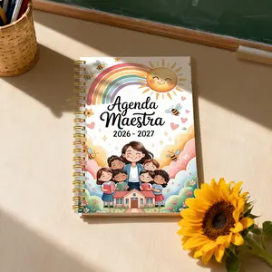 1pc Teacher Planner - 2026-2027 Calendar, 5.5x8.3inch Monthly and Weekly Planner, Colorful Cartoon Design with Sun, Rainbow, Bees, Flowers, Stars - Durable Spiral Binding, Back-to-School Gift for Educators, Student Teaching Organizer, Spiral Bound Planner