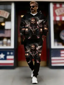 Men's camouflage printed sports suit for daily wear, comfortable loose fit, hoodie and sweatpants set