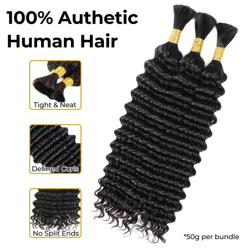 [Wequeen] Easy Braiding Deep Wave Bulk Human Hair 16"-24" For Boho Braids Trendy In Summer Natural Black Afro Braided