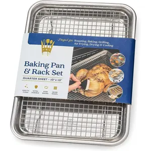 Quarter Sheet Pan with Wire Rack Set - Includes   Baking Sheet with  Stainless Steel Baking Rack, Cookie Cooling Racks with 1/4 Pan Commercial Quality