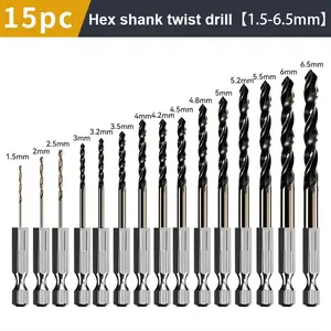 15pcs Hex Shank Twist Drill Bit Set Wood Metal Hole Cutter Core Drilling Tool Cobalt Drill Bits 2/3/4/5/6/7/8/9/10/12mm