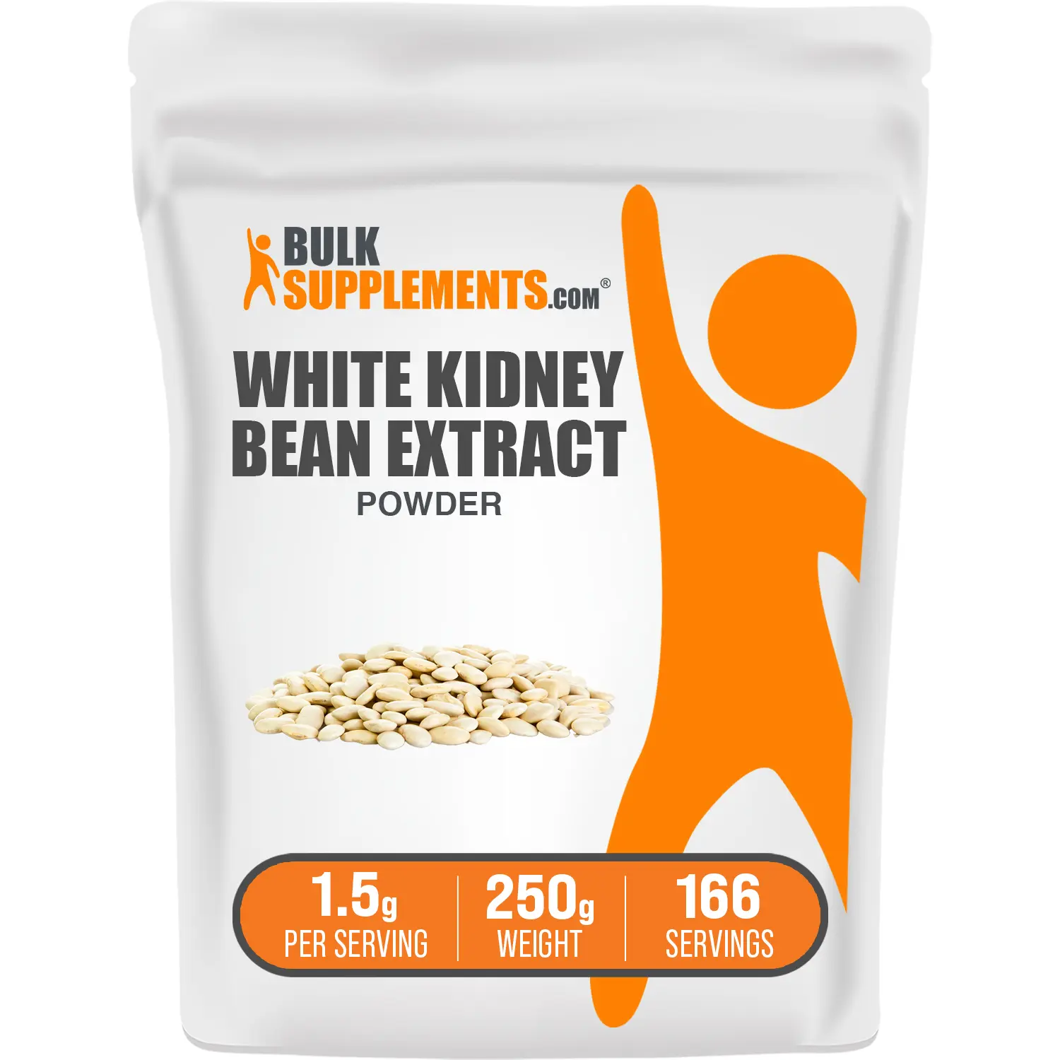 BulkSupplements White Kidney Bean Extract Powder - 250g Natural, Sugar-Free, Dairy-Free High Fiber Fitness Supplement for Adults, 1500mg per Serving, Supports Metabolism, Vegan with Protein, Amino Acids