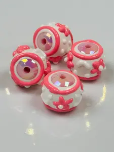 Hand Painted Pink Flower Acrylic Beads