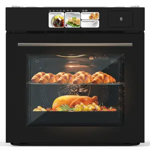 GARVEE Single Wall Oven 24", Built-in Electric Ovens with 8 Cooking Mode, 3000W, 240V, 2.5Cu.ft Convection Built-in Oven, Stainless Steel, Colorful Touch Screen, Transparent Window, Black