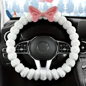 Cute Young Girl Bow Car Steering Wheel Cover, Beautiful And Stylish, Fairy Tale, Warm Non-Slip Soft Plush, Suitable for And RV Steering Wheels 38Cm 15Inch, For Car-interior, Without/inner Circle Included, Christmas, gifts