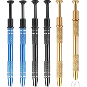 6 Pack 4 Prongs Jeweler's Pick up Tool Stainless Steel Ic Chip Pick Piercing Ball Grabber Tool Holder Set Small Parts Pearl Grabber for Tiny Objects Electronic Components Nails Clamping Gem