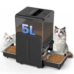 【Pet Secrets】Cityflee Automatic Cat Feeder for Two Cats, Adjustable Bowl Height to Protect Pet Spine, 20 Cups/5L for Small Pets Indoor, Supports Timed and Voice Call, Healthy Pet