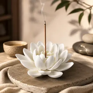 Handmade White Ceramic Lotus Incense Holder - Matte Stick Incense Burner with Fragrance Support, Zen Home Decor, Yoga Meditation Gift Scent