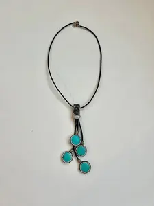 Turquoise Pavé Dangly Necklace | Western Turquoise Leather Necklace