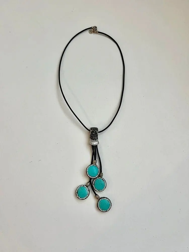 Turquoise Pavé Dangly Necklace | Western Turquoise Leather Necklace