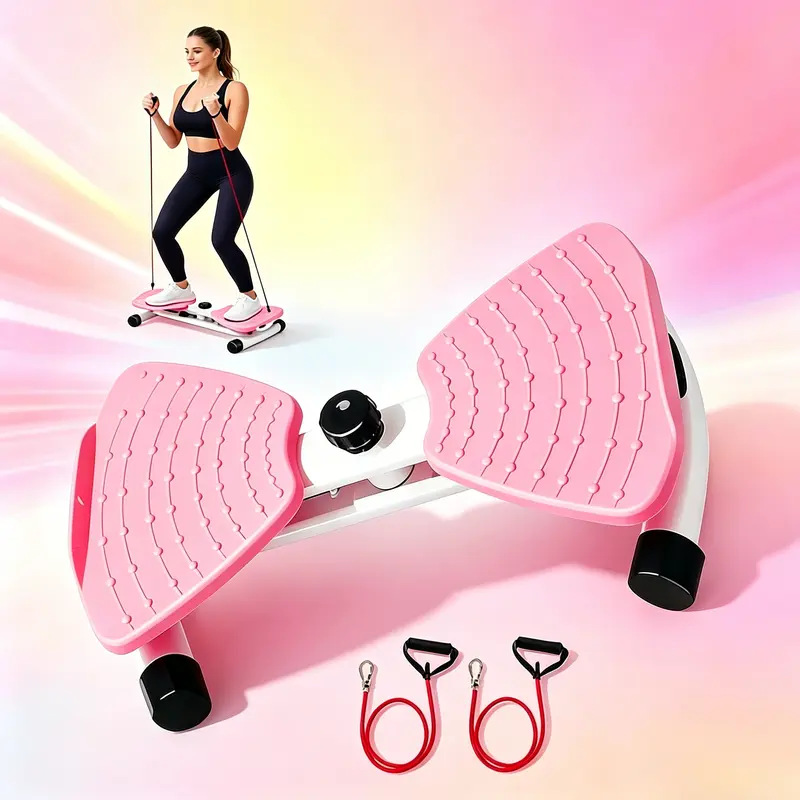 2-in-1 Dual Function Waist Twister & Leg Step Trainer with Resistance Bands - Compact Portable Core Exercise Tool for Low-Impact Home Fitness, Whole Body Workout to Tone Legs Glutes & Core